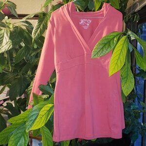 Danskin Now Pink V Neck Pullover Hoodie Medium